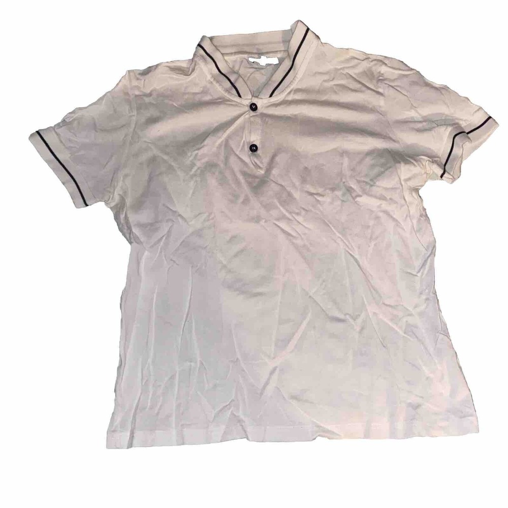 Lanvin Collarless Polo Shirt Men Sz XS Made in Italy‎ White Contrast Trim Cotton